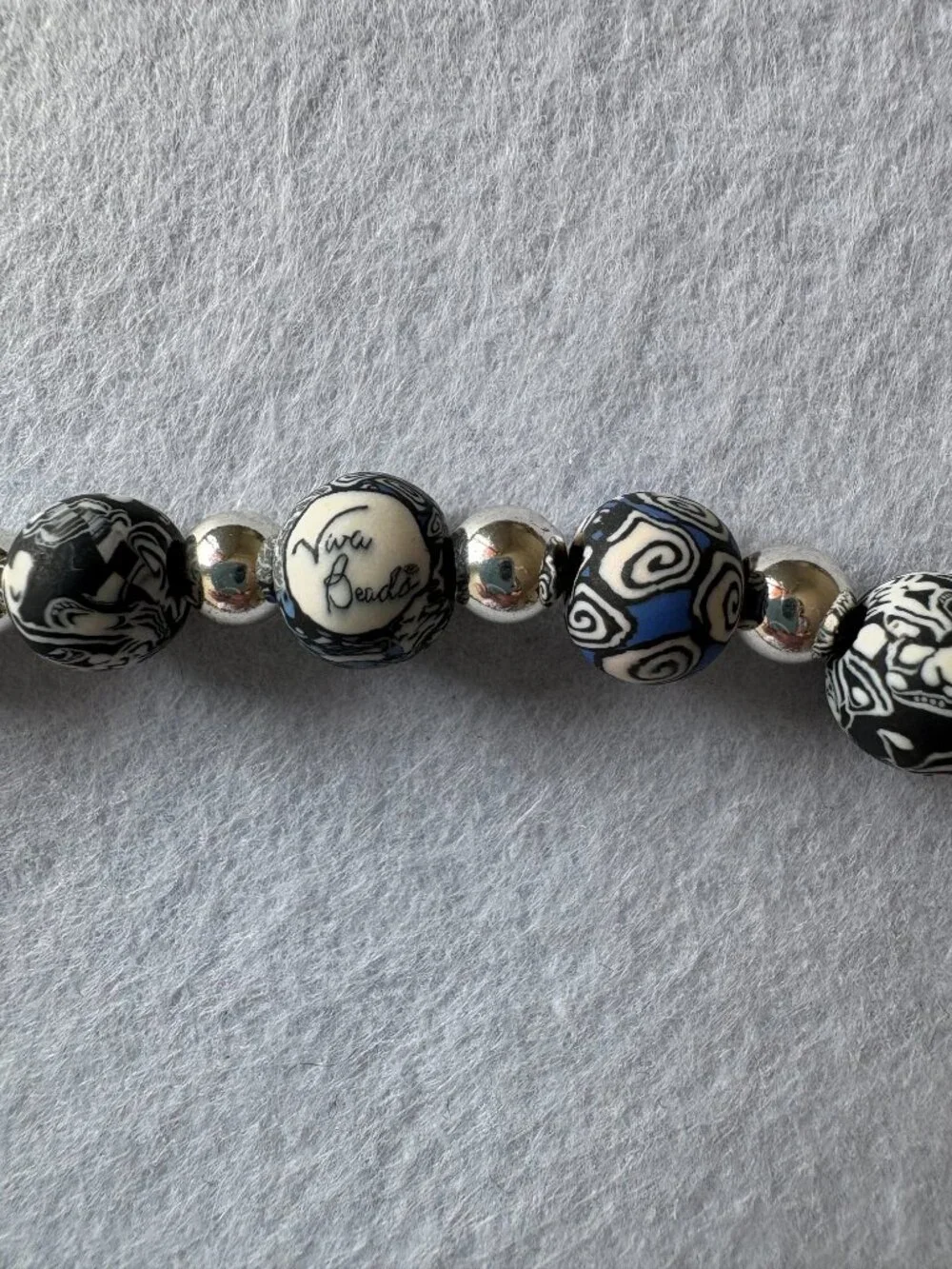 Viva Beads Artisan Blue, Black Swirl Polymer Clay Bead Necklace & Bracelet Set